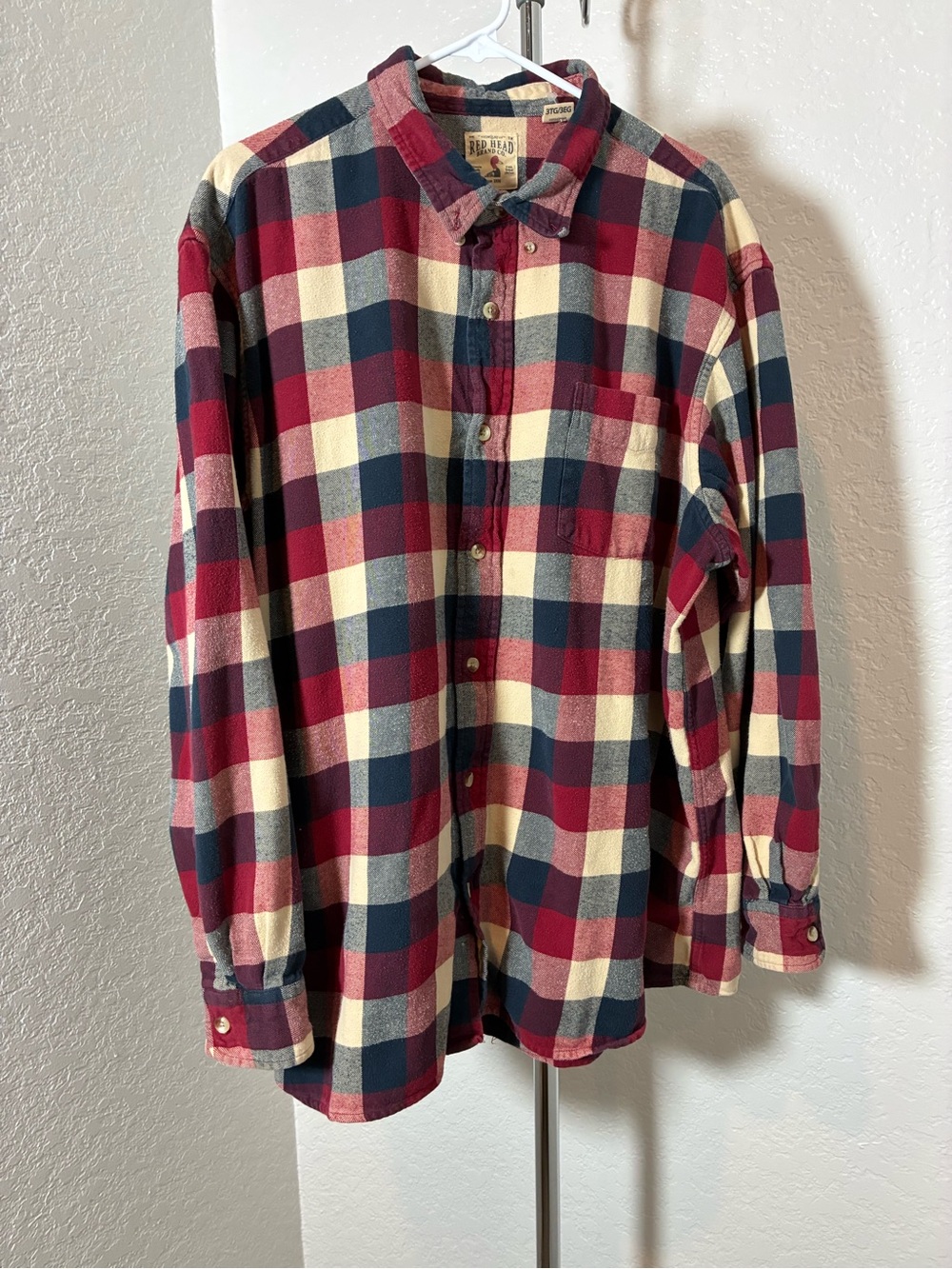 RedHead Red Navy Cream Plaid Button-Down Shirt Plaid Flannel Mens 3X Outdoors